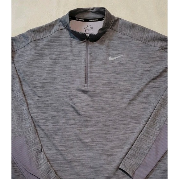 NIKE RUNNING DRI FIT MENS GRAY STRIPED LONG SLEEVE 1/4 ZIP SHIRT SIZE XL - Picture 2 of 5
